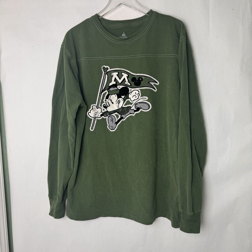 Disney Parks Mickey Mouse Long Sleeve Shirt Regular Fit Green Men’s Size L GUC